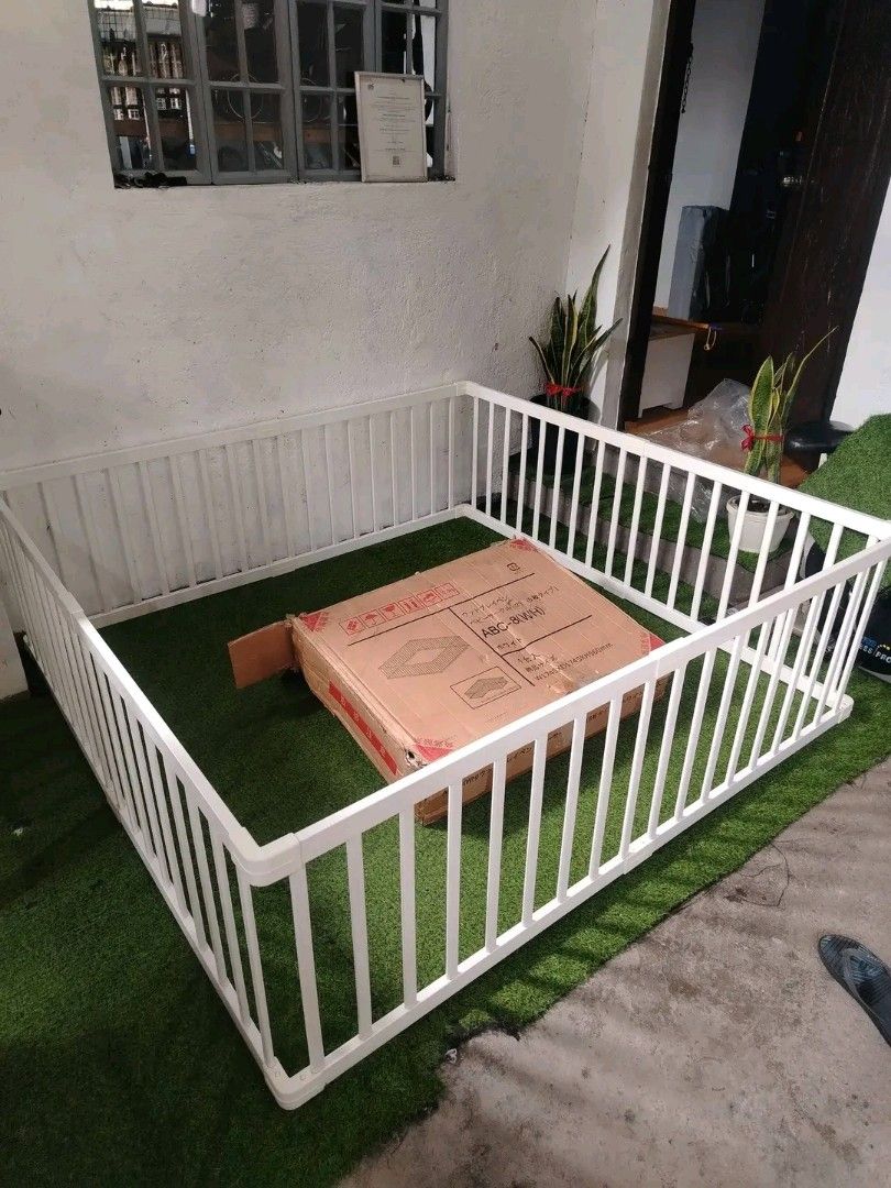 Minimalist Elegant Playpen (Category: Cots & Cribs) located in Dasmarinas. Submitted by sheanne0828 (Listing ID 1469146816, Image 3). Description: ‼️👇👇 Yaayyyy... Soafer Shala ng atake nitong istetik white wooden playfence natin mga mie😍‼️ 👉 Brandnew Elegant Wooden Playfence 👉 8 pcs Interconnected panels 👉 Easy to assemble and store when not in use. 👉 69x69 inches super spacious 👉 Shipping nationwide😍.