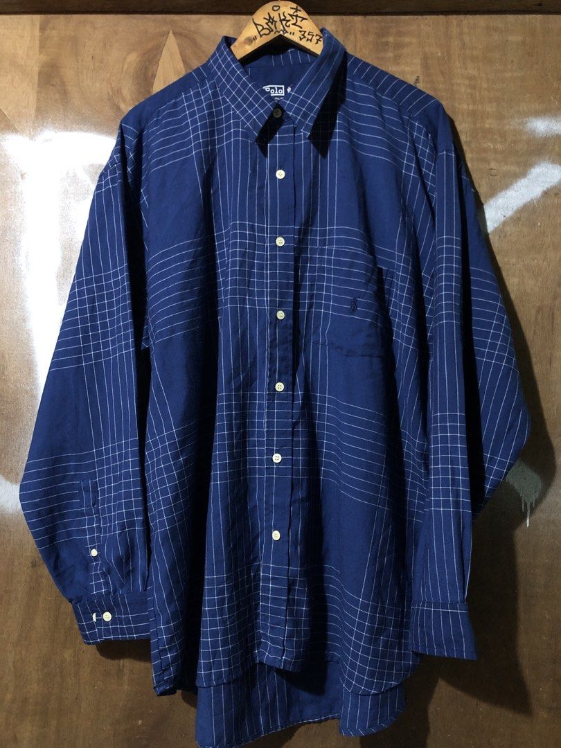 Polo Button-Down Shirt Navy Blue Grid XX-Large (Category: Tshirts & Polo Shirts ) located in Manila. Submitted by bakithrift213 (Listing ID 1469094060, Image 1). Description: FOR SALE: Vintage 90s Polo by Ralph Lauren - Windowpane Check - AUTHENTIC - 100% AUTHENTIC - Vintage Tag Polo Copyright Reg. P.D. 444S (90s era) - Size: XX-LARGE on tag (fits XL to 2XL) - Color: Navy Blue / White Windowpane Grid - Style: Long Sleeve Button Down - Classic Fit
