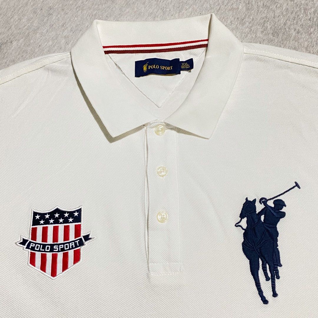 Polo Sport (Category: Tshirts & Polo Shirts ) located in Mabalacat. Submitted by stellargarments (Listing ID 1468998168, Image 2). Description: Length : 26 Width : 22 Condition : 9/10 embroidered all logos & patch complete polo buttons very comfy & smooth on skin no yellow stain check last slide sa baba banda yung blue part hind pansinin sa personal 😊 need wash dirt sa collar.