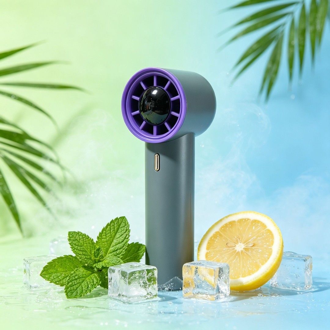 Portable Handheld Mini Fan with LCD Digital Display (Category: Fans) located in Dasmarinas. Submitted by sellvation (Listing ID 1469080975, Image 2). Description: - Sleek cylindrical design with a stylish purple-accented turbine head - Built-in LCD screen displays real-time battery level and wind speed settings - Powered by an intelligent AI protection chip for safe and reliable daily use - Compact and lightweight, perfect for carrying in your ba