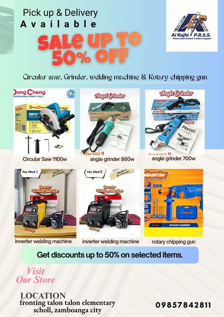 Power tools for Sale (Category: Construction Tools & Equipment) located in Zamboanga. Submitted by brightstar.c4a10e (Listing ID 1469159557, Image 2). Description: for Sale : power tools Zamboanga city / 09857842811 ✅rotary hammer chipping gun ✅impact drill ✅impact wrench ✅electric drill ✅cordless drill ✅buffing machine ✅welding machine ✅grinder ✅electric planer ✅PPR fusion machine ✅heat gun ✅electric concrete vibrator ✅air compressor hose ✅set S
