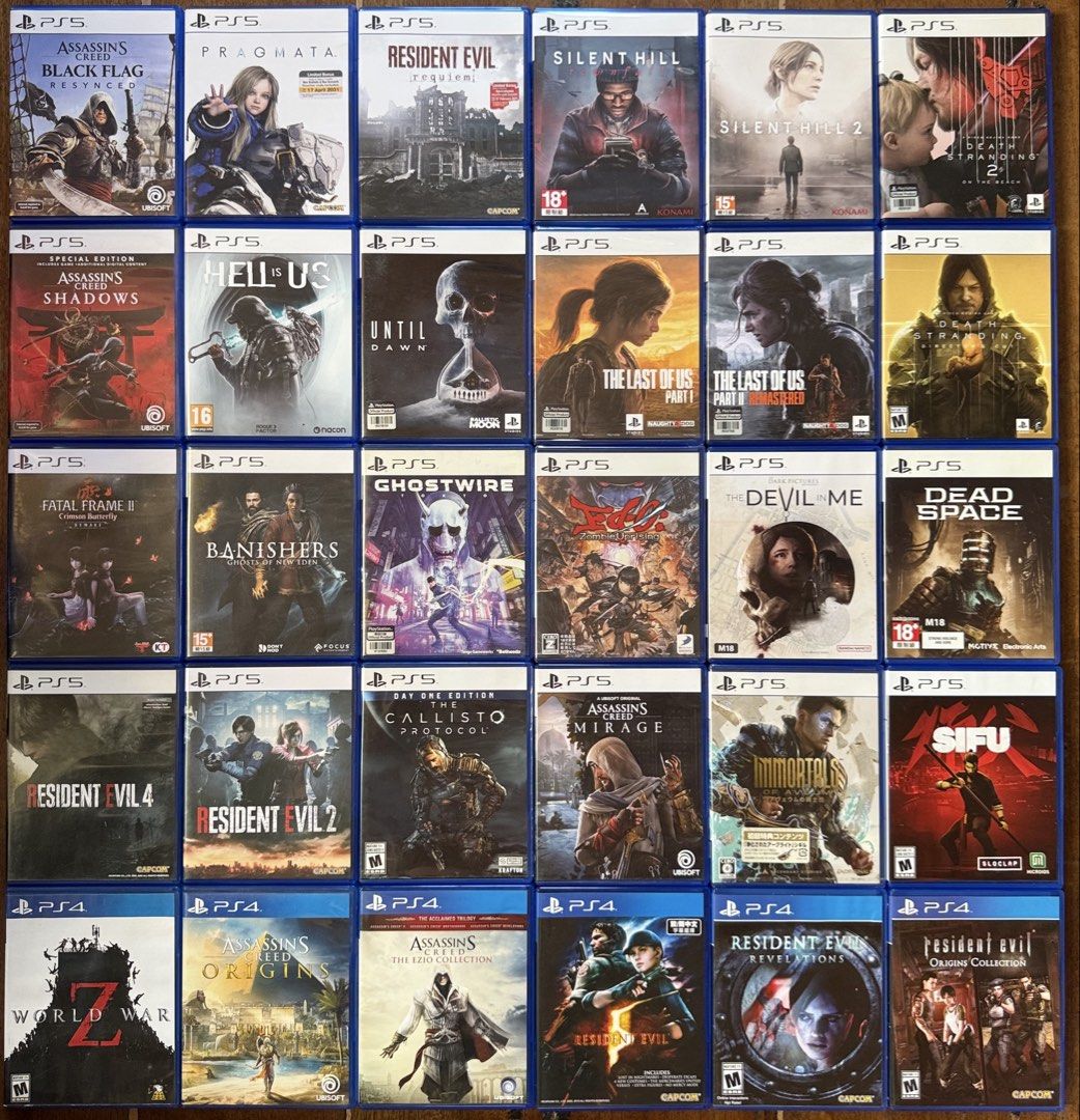 Ps4 and ps5 games (Category: PlayStation) located in Manila. Submitted by gamengrind (Listing ID 1468954751, Image 1). Description: Ps5 Assassins Creed Black Flag Resynced - 2500 Pragmata - 2300 Resident Evil Requiem - 2300 Silent Hill Townfall - 2300 Silent Hill 2 - 2000 Death Stranding 2 - 2000 Assassins Creed Shadows - 2000 Hell is Us - 2000 Until Dawn - 1700 Last of Us - 1700 Last of Us 2 - 1700 Death Stranding Directors Cut - 1600 Fatal Fram