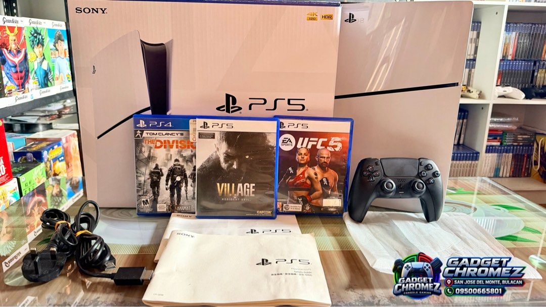 PS5 SLIM Disc Edition 1TB (Category: PlayStation) located in San Jose del Monte. Submitted by gadget_chromez (Listing ID 1469069305, Image 1). Description: 🎮 PS5 SLIM Disc Edition 1TB ✅ Condition: 9/10 ✅ Mint Condition, barely used. ✅ Updated Latest Firmware ✅ All Original, well maintained and fully working ✅ Complete With Box and Manuals ✅ Cable Accessories ✅ Original DS5 Controller (Midnight Black) ✅ Comes with 3 FREE PHYSICAL GAMES • Resident