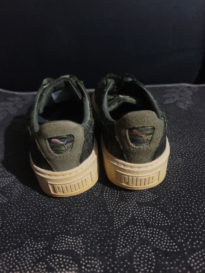 Puma Olive Green Metallic Platform Sneakers Size 37 (Category: Sneakers) located in Caloocan City. Submitted by remwil18 (Listing ID 1468935485, Image 2). Description: - Brand: Puma platform sneakers - Color/Material: Green metallic woven upper - Accents: Satin laces with rose gold logo patches on tongue and heel - Size: UK 4 / EUR 37 / US 6.5 - Style: Great casual everyday shoes.