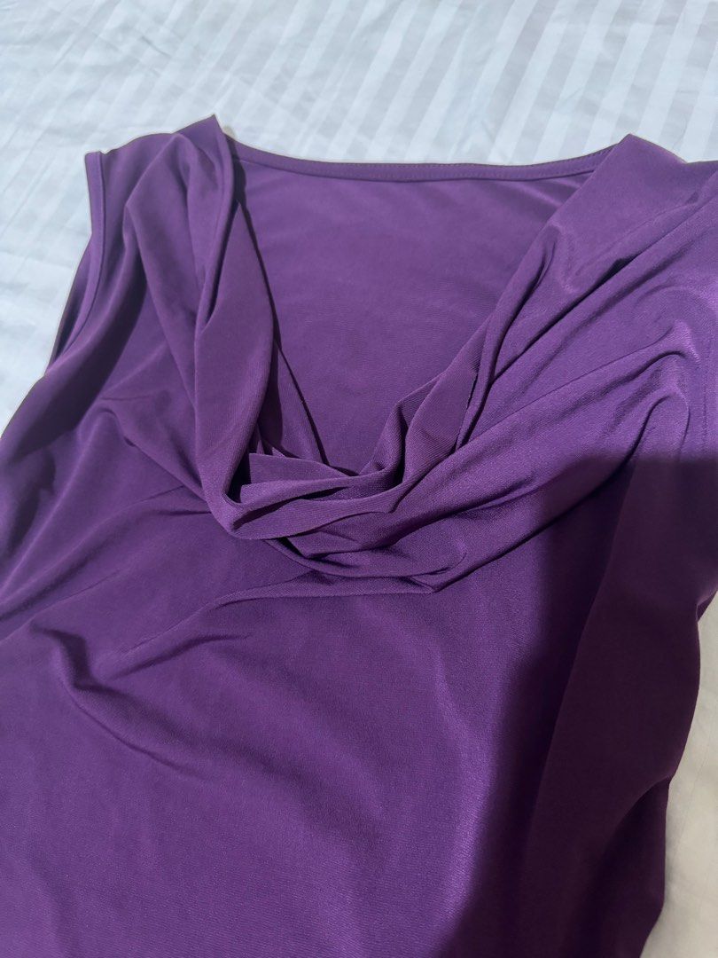 purple cowl neck top (Category: Blouses) located in Marikina City. Submitted by fatherzav (Listing ID 1469025017, Image 2). Description: RFS: decluttering size S-M no flaws, thrifted MOP: bdo, gcash MOD: j&t, lalamove .