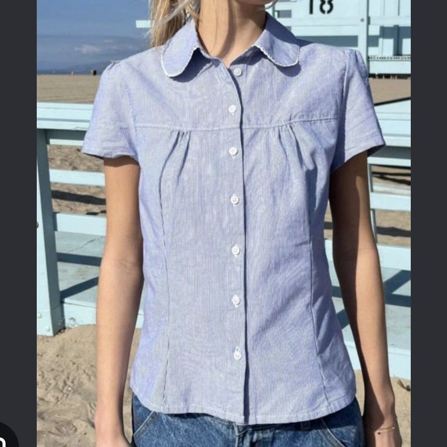 [RARE] Brandy Melville | Teagan Striped Blue and White Button Down (Category: Blouses) located in Manila. Submitted by sojuandtini (Listing ID 1469056113, Image 1). Description: .