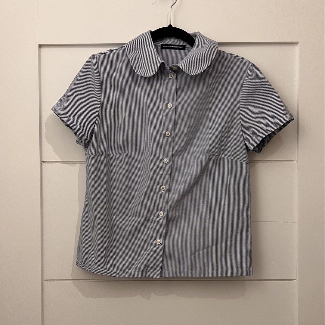 [RARE] Brandy Melville | Teagan Striped Blue and White Button Down (Category: Blouses) located in Manila. Submitted by sojuandtini (Listing ID 1469056113, Image 2). Description: .