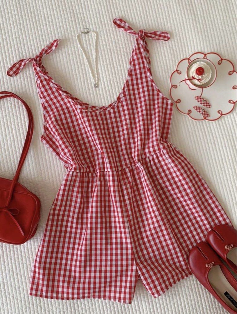 Red and White Gingham Romper (Category: Rompers) located in Caloocan City. Submitted by kikay.street (Listing ID 1469018918, Image 2). Description: Brand: Shein Size: Large to XL Condition: Brand New.