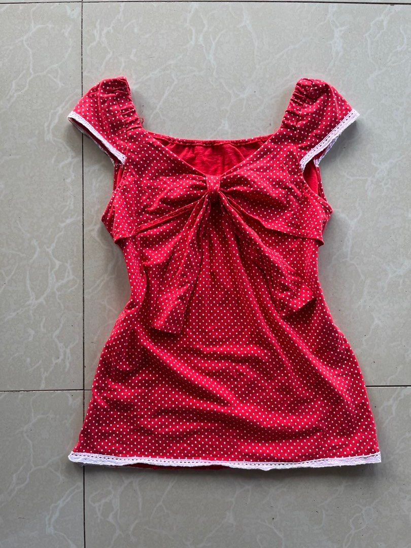 Red Polka Dot Lace Trim Top (Category: Others Tops) located in Pagadian. Submitted by primserenity (Listing ID 1468988801, Image 1). Description: .