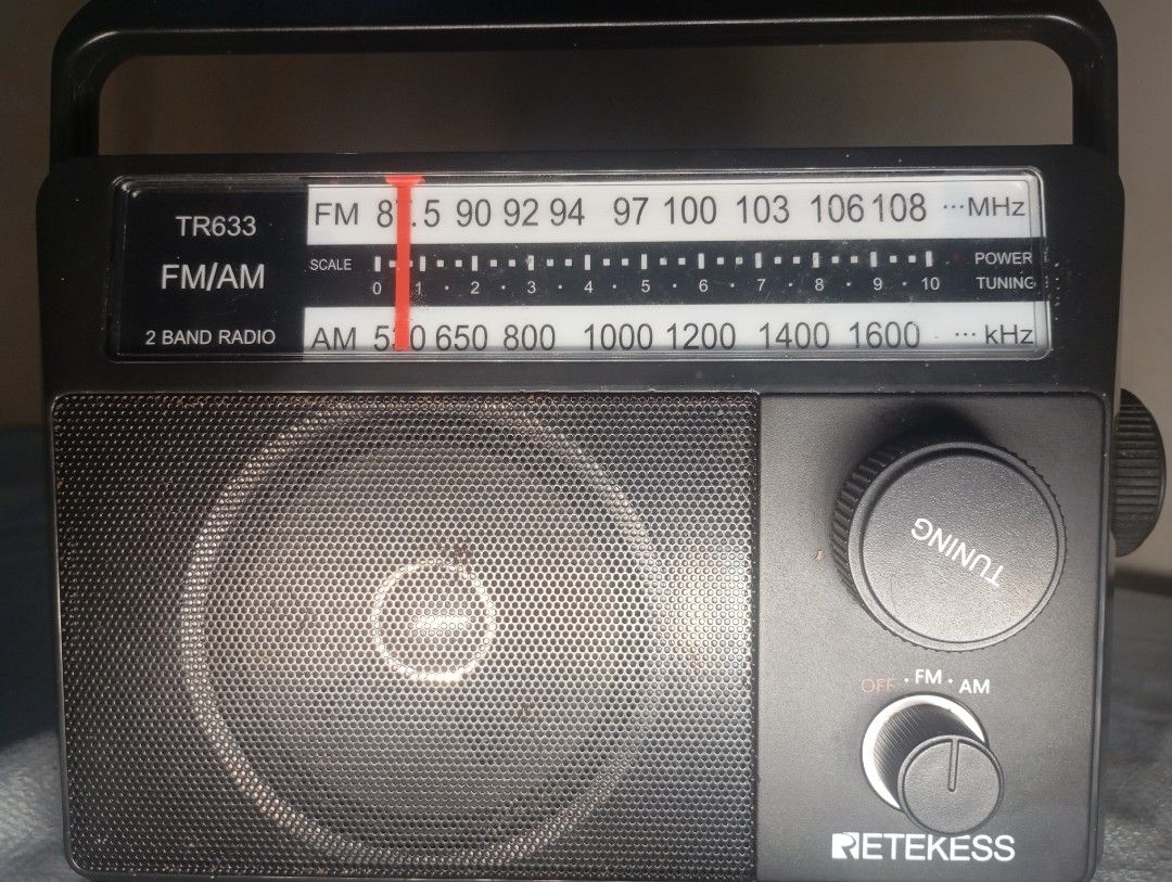 --RADIO BUNDLE-- Retekess TR633 & HRD-104 (Category: Portable Music Players) located in Cainta. Submitted by seth_jay1020 (Listing ID 1469094165, Image 2). Description: Selling two working portable radios as a bundle for ₱500. Great cheap setup for casual FM listening. 1. Retekess TR633 (Full-size Portable Radio) Condition: Working fine / Good condition. FM: Works great, clear and sounds good through the built-in speaker. Reception is good also. 