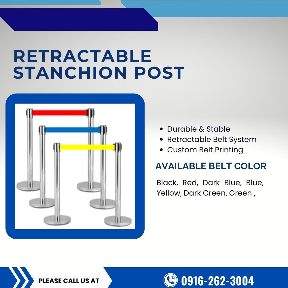 Retractable Belt Stanchion Post – Crowd Control Queue Barrier Set with Weighted Base (Category: Occasions & Party Supplies) located in Manila. Submitted by cyrenejoye (Listing ID 1468939608, Image 1). Description: - Durable and stable retractable stanchion posts - Ideal for crowd control, queue management, and events - Perfect for offices, retail stores, and banks - Comes with a built-in retractable belt - Available belt colors: black, red, dark 