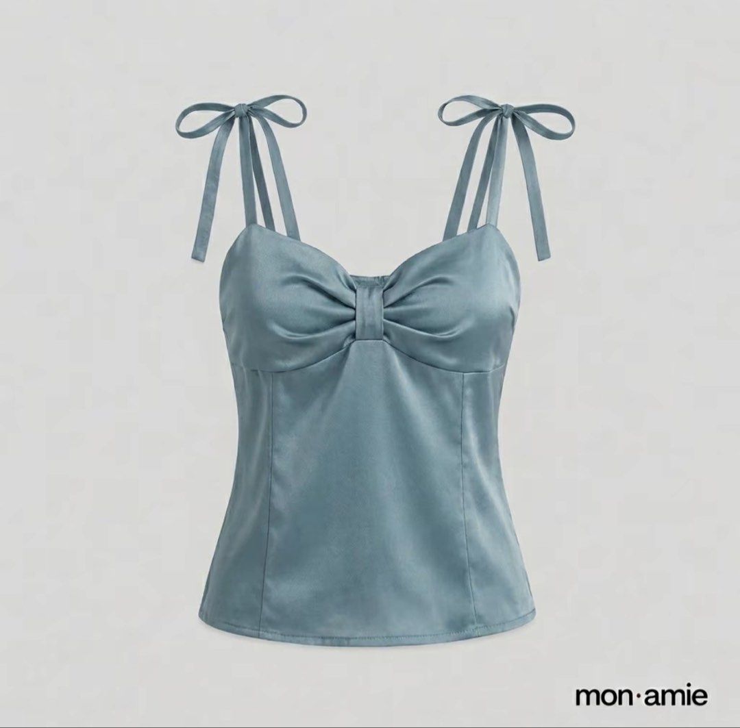 Ribbon Tie Strap Peplum Top (Category: Sleeveless) located in Bulacan. Submitted by clothesbyash (Listing ID 1469027541, Image 1). Description: - Can fit XXS to Xs - Only used once - Good fit - Color Blue Gray - Fitted Top .