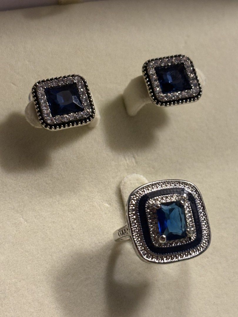 Ring & earrings set (Category: Rings) located in Davao. Submitted by emmanuelchuamellorin23 (Listing ID 1469075478, Image 1). Description: Ring size 7 No markings Rodium/ Platinum over copper based metal Tarnish resistant with extra care Message me directly📩.