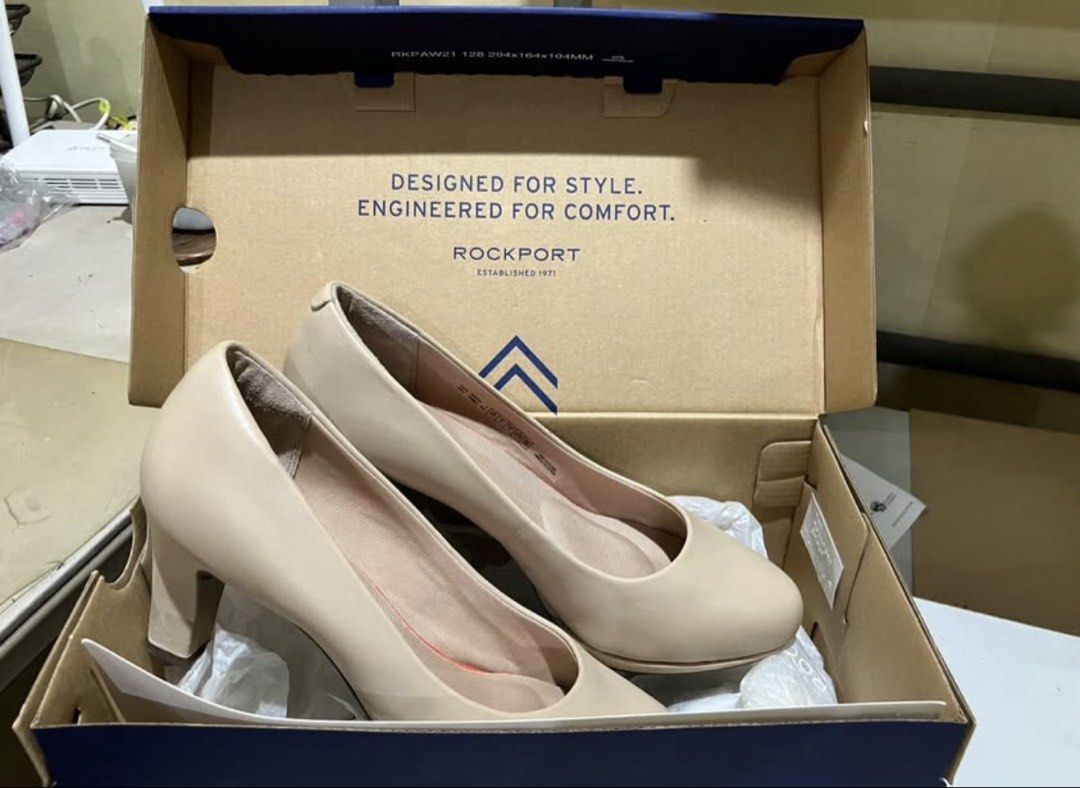 Rockport Nude Pumps Heels with Box (Category: Heels) located in Caloocan City. Submitted by moonstone79344 (Listing ID 1469073731, Image 2). Description: - Brand: Rockport - Style: Classic nude pump with easy-to-walk-in chunky heel - Comfort: Features cushioned insoles for all-day wear - Versatility: Neutral beige color matches almost any outfit - Inclusions: Comes with original branded shoebox.