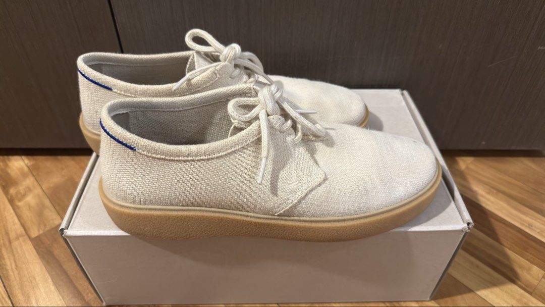Rothy's The Monty Hemp Natural (Category: Sneakers) located in Taguig. Submitted by s.tree (Listing ID 1468940767, Image 1). Description: - Brand/Model: Rothy's Monty Hemp - Color: Natural (neutral cream with textured upper and gum soles) - Size: US Mens 9.5 - Condition: Excellent, clean soles with minimal wear - Features: Lace-up closure with flat white laces, sustainable textile materials - Inclusions: Original box with style and sizing label.