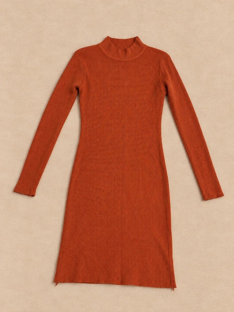 Rust Orange Ribbed Long-Sleeve Turtleneck Mini Dress (Category: Dresses) located in Manila. Submitted by lexiandco.ph (Listing ID 1469040617, Image 1). Description: .