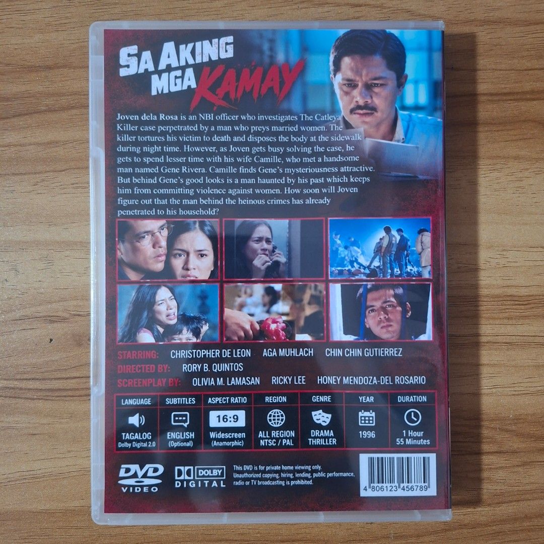 Sa Aking Mga Kamay 1996, Thriller (Custom DVD) (Category: CDs & DVDs) located in Kabankalan. Submitted by Videoshop.ph (Listing ID 1469085160, Image 2). Description: - Title: Sa Aking Mga Kamay (1996) - Format: Original Star Cinema DVD - Director: Rory B. Quintos - Cast: Christopher de Leon, Aga Muhlach, Chin Chin Gutierrez - Language: Tagalog audio - Runtime: 1 hour 55 minutes Note: This is a custom made DVD in best quality. Message us if you ha