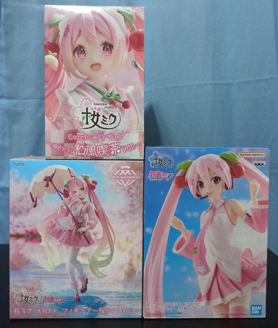 Sakura Miku Figures (Banpresto Evolve, Taito Coreful & AMP+) (Category: Figurines & Statues) located in Pasig City. Submitted by soulscyther (Listing ID 1469063379, Image 1). Description: HATSUNE MIKU SAKURA MIKU FIGURES ✨Taito Coreful Sakura Miku (Japanese Cafe) - ₱950 ✨Taito AMP+ Sakura Miku (Sakura Dress) - ₱1200 ✨Banpresto Evolve Sakura Miku - ₱1000 🔸💯 authentic & brand new 🔸Mint-In-Box (MIB) conditions 💳 Open to terms/installment Only ₱2