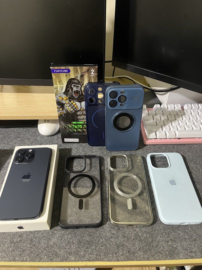 sale or swapiphone 15 pro max (Category: iPhone 15 Series) located in Manila. Submitted by gene0805 (Listing ID 1469058577, Image 1). Description: - Model: iPhone 15 Pro Max - Storage: 256GB - Color: Blue Titanium - Battery Health: 88% - Condition: Good, well-maintained - Inclusions: Original box, tempered glass, and multiple protective cases - Transaction: Sale or Swap - Meetup Location: Valenzuela City.