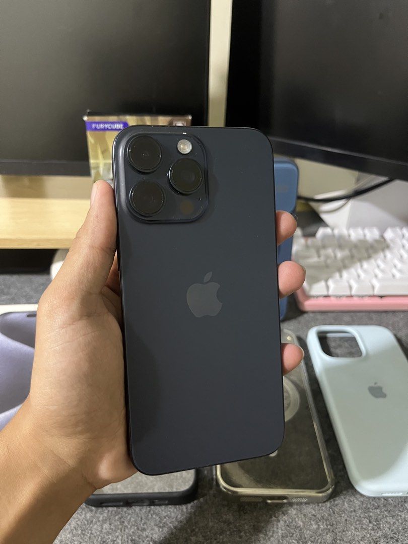 sale or swapiphone 15 pro max (Category: iPhone 15 Series) located in Manila. Submitted by gene0805 (Listing ID 1469058577, Image 2). Description: - Model: iPhone 15 Pro Max - Storage: 256GB - Color: Blue Titanium - Battery Health: 88% - Condition: Good, well-maintained - Inclusions: Original box, tempered glass, and multiple protective cases - Transaction: Sale or Swap - Meetup Location: Valenzuela City.