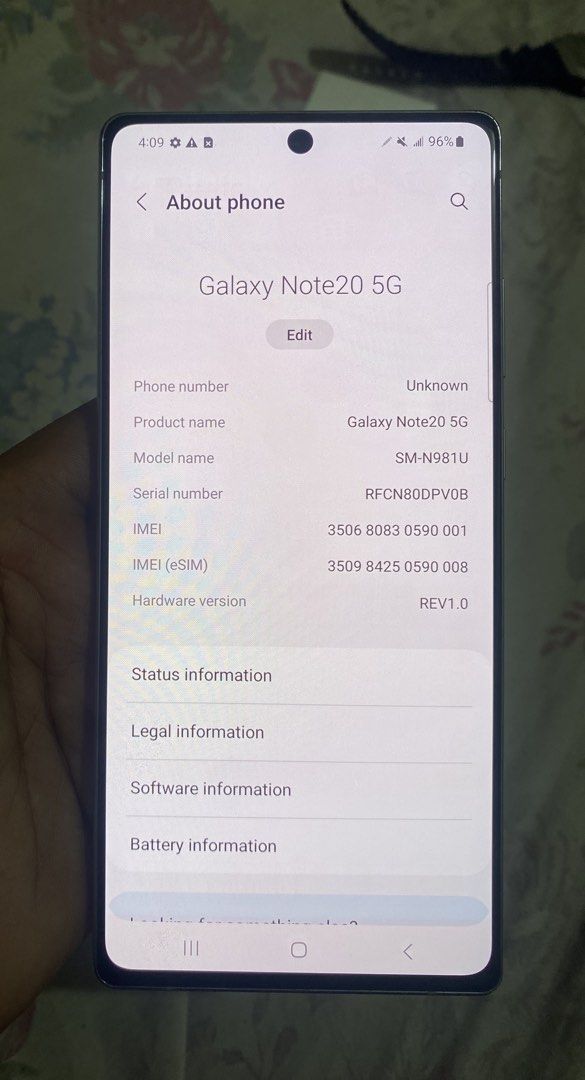 Samsung Note 20 5G Openline (Category: Samsung) located in Pasig City. Submitted by marcrafael (Listing ID 1469134949, Image 3). Description: REPOST AND REPRICE! OPEN FOR SWAP! 📱 SAMSUNG GALAXY NOTE 20 5G — 128GB OPENLINE 🇺🇸 US VERIZON VARIANT 💰 7999PHP FIRM PRICE 🔄 OPEN FOR SWAP + CASH QUICK SPECS: • 8GB RAM + 128GB ROM • Snapdragon 865+ Processor • 6.7” Dynamic AMOLED 2X • 5G | eSIM + Physical SIM • On-display Fingerprint Scanner • Triple 