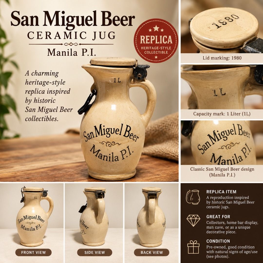 San Miguel Beer Ceramic Jug Manila P.I. Replica, Furniture & Home ...