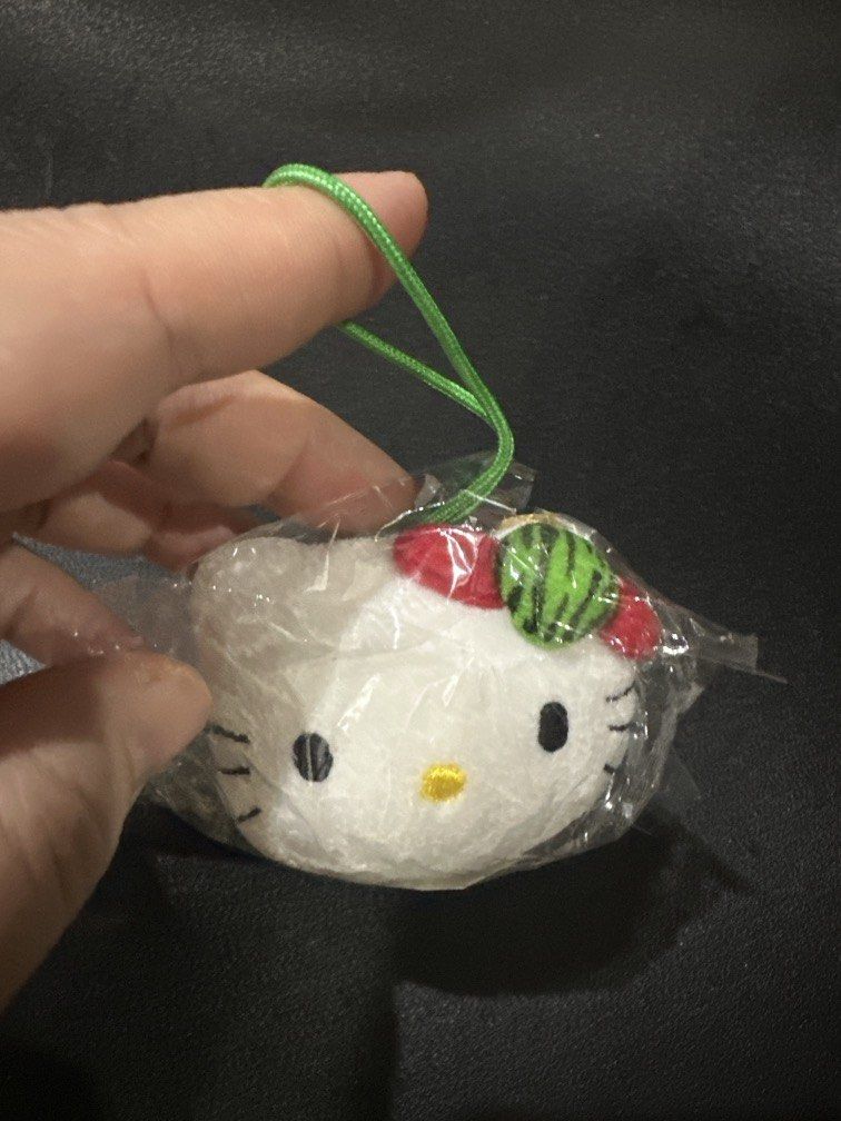 Sanrio Hello Kitty Watermelon Plush Keychain Charm. (Category: Plushies & Soft Toys) located in Manila. Submitted by krystalchewey_ (Listing ID 1468970163, Image 1). Description: Bnew Actual Photo Posted 220php H.K vintage 2005 McDonald’s Happy Meal x Sanrio Hello Kitty Watermelon Plush Keychain Charm..