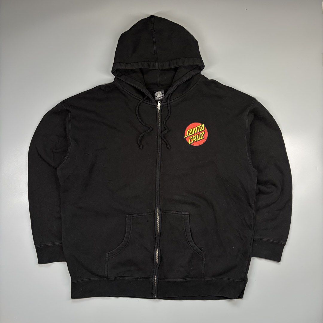 Santa Cruz Classic Logo Full Zip jacket (Category: Coats, Jackets and Outerwear) located in Cavite. Submitted by onebeancent (Listing ID 1469020696, Image 2). Description: Size: XXL TO XXXL Dimension: 27" Width | 30" Length Color: Black Color Rate: 10/10 Issue: Last pic 1 hole (Kilikili part) Condition: Excellent overall Price: 650php Additional Shipping Fee (J&T Medium Pouch) 125php Luzon 145php visayas 185php mindanao.