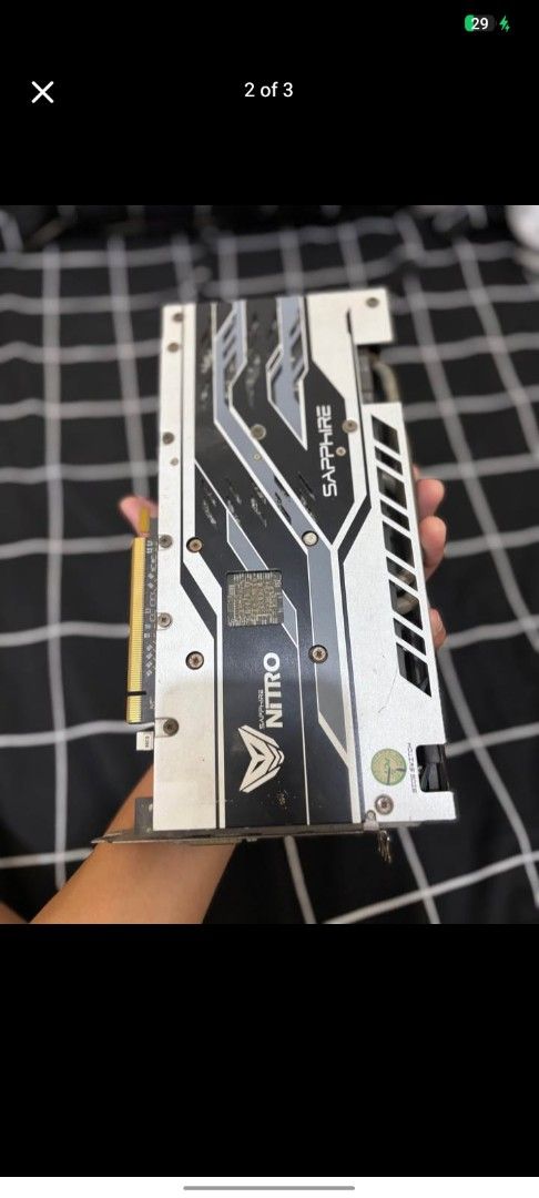 Sapphire Nitro+ RX580 8GB (2304SP) (Category: Computer Parts) located in Caloocan City. Submitted by jantedmack05368 (Listing ID 1469019252, Image 2). Description: spare gpu, with minimal scratches can do test slightly nego.
