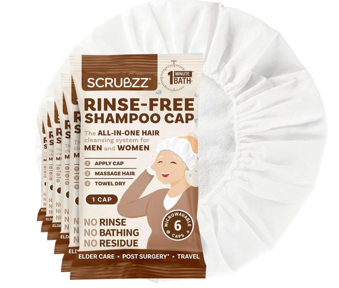 Scrubzz Rinse-Free Shampoo Cap - Coconut Vanilla (Category: Hair) located in San Juan City. Submitted by joankat17 (Listing ID 1468997506, Image 1). Description: Scrubzz rinse-free shampoo caps, pack of 6. Great when taking a regular shower isn't an option. Good for elderly care, post-surgery recovery, or traveling. Microwavable for 8 seconds for extra warmth. No water needed, just put it on, massage hair for 2 to 3 minutes, and towel dry. Latex,