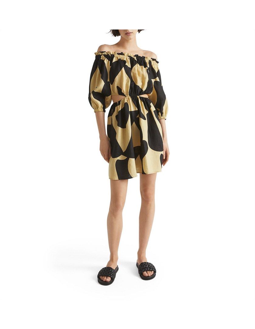 Seed Heritage (Category: Dresses) located in Lucena. Submitted by klassekollektion (Listing ID 1469061847, Image 1). Description: Seed Heritage Abstract Off Shoulder Cut Out Dress, crafted from premium French linen with an elasticated off-the-shoulder neckline, long puff sleeves, and waist cut-outs..