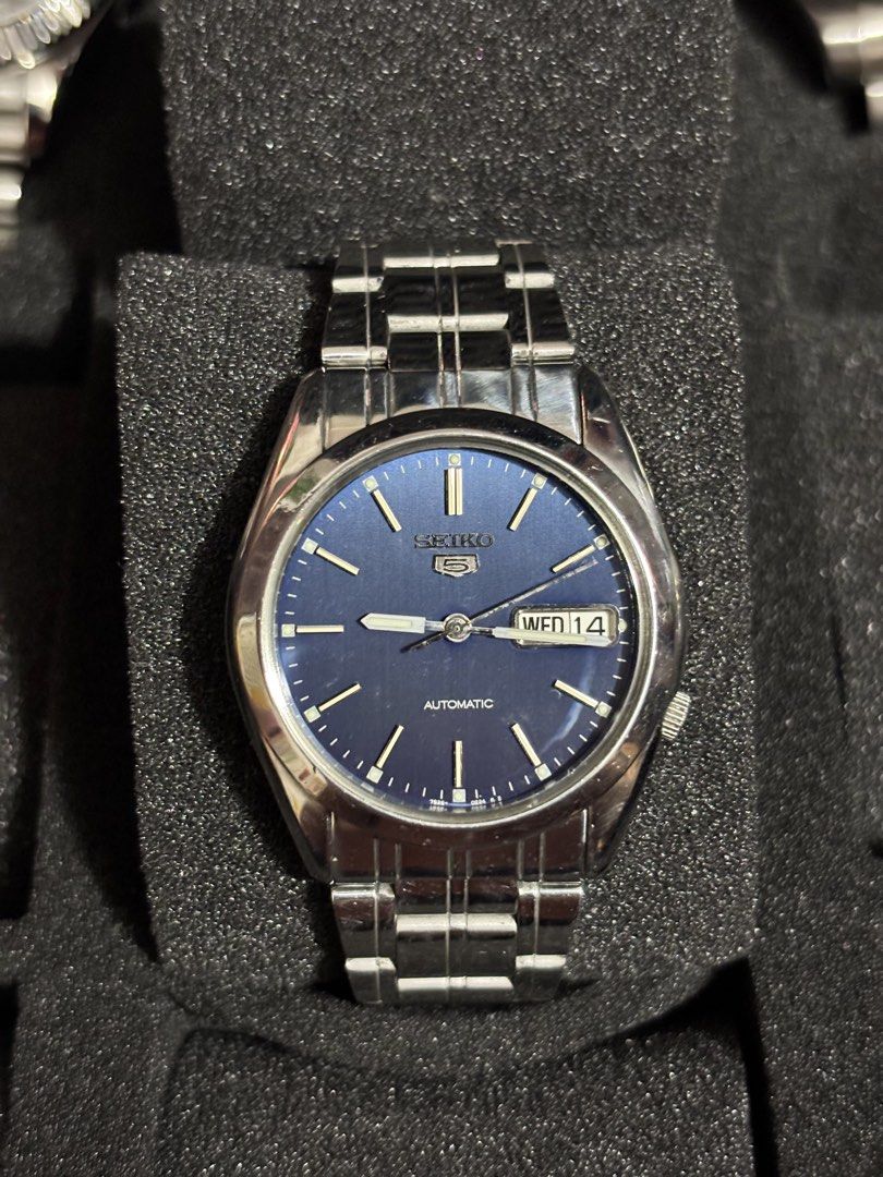 Seiko 5 Blue Dial Automatic (Category: Luxury Watches) located in Manila. Submitted by jey09 (Listing ID 1469099554, Image 1). Description: Seiko 5 Blue Dial Automatic •37mm •Newly serviced and polished •With replacement box and paper bag •Open back case ₱3500.
