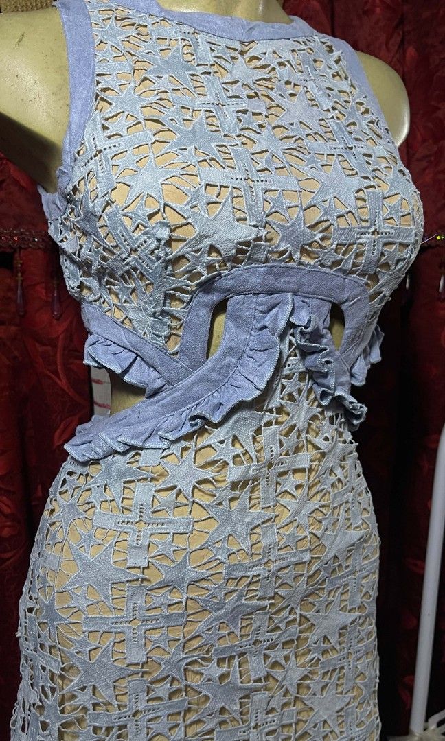 Self portrait blue star (Category: Dresses) located in Manila. Submitted by wheneity67thifted (Listing ID 1469004801, Image 3). Description: This item is a light blue lace cut-out mini dress by the designer Self-Portrait, similar to their star-motif and cross-hatch guipure lace pieces..