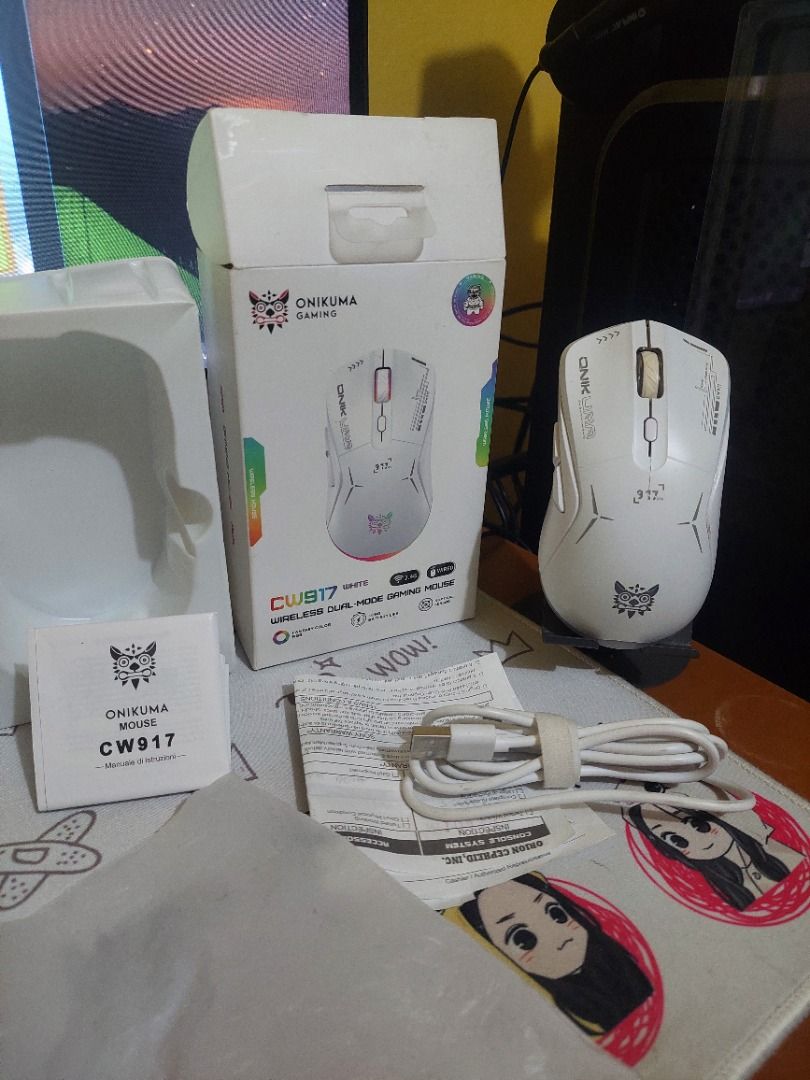 SELLING: Onikuma CW917 (Category: Mouse & Mousepads) located in Caloocan City. Submitted by sanadayuki07 (Listing ID 1468971980, Image 1). Description: SELLING: Onikuma CW917 | complete with box, manual, cable, receipt | bought from Datablitz Gateway | 400 PHP Cainta location MOD: Lalamove, LBC, or Meetup MOP: Gcash, BPI, BDO RFS: Nabibigatan ako sa 92 grams, stick na lng ako sa luma ko na 69 grams lang. Ginamit lang para office .