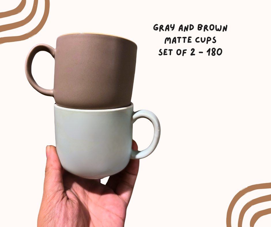 Set of Gray and Brown Matte Cups (Category: Coffee & Tea Tableware) located in Pasig City. Submitted by homeyvibesph (Listing ID 1469146475, Image 1). Description: .