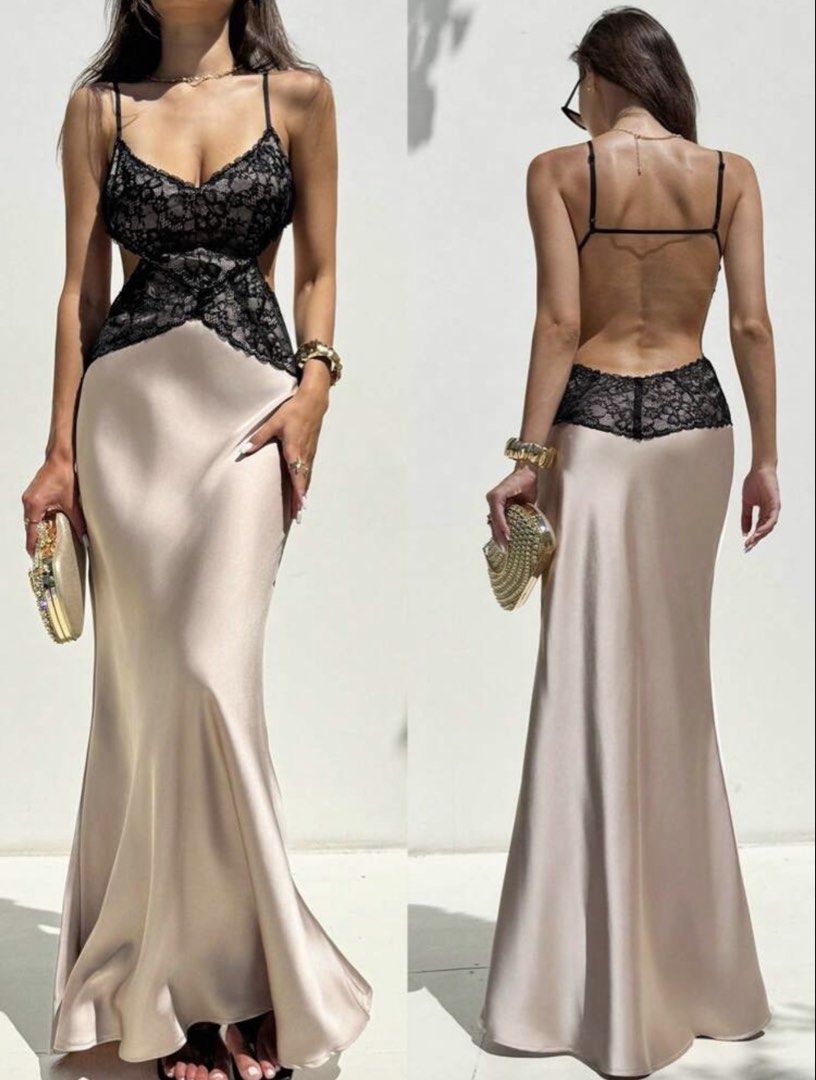 Sexy Lace Silk Backless Dress (Category: Dresses) located in Manila. Submitted by waldorfsupremacy (Listing ID 1469069117, Image 1). Description: size small on tag but altered the waist to make it tighter adjustable straps.