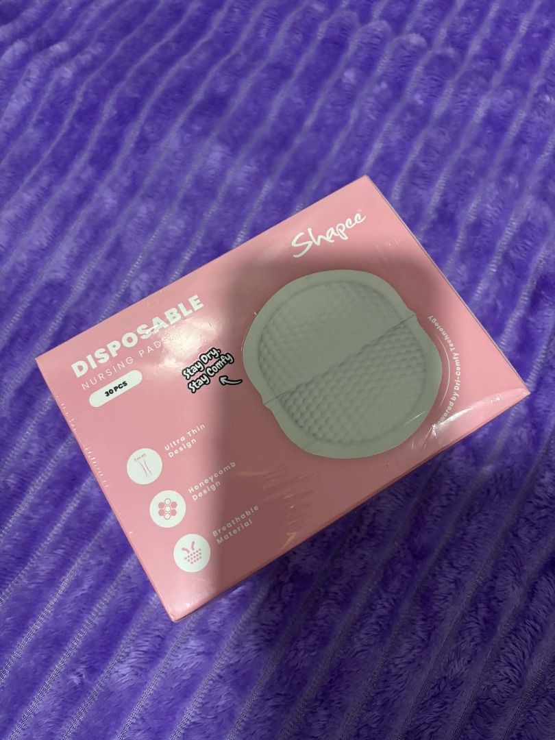 Shapee Disposable Nursing Pads 30pcs Box (Category: Sanitary Hygiene) located in Marilao. Submitted by calmstone.a4a19e (Listing ID 1468986855, Image 1). Description: - Brand: Shapee - Item: Disposable Nursing Pads - Quantity: 30 pieces per box - Condition: Brand new, completely sealed in original plastic wrapping, unopened and unused - Design: Ultra-thin 1mm with honeycomb texture for superior absorption - Comfort: Breathable material to keep yo