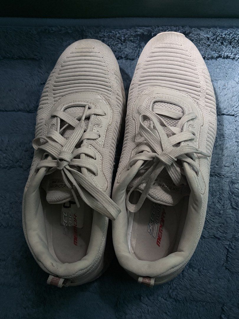 Skechers Bobs Memory Foam Sneakers Beige (Category: Sneakers) located in Manila. Submitted by juliaganda123_ (Listing ID 1468996764, Image 1). Description: - Brand: Skechers Bobs - Color: Versatile beige - Comfort: Plush memory foam insoles for all-day wear - Design: Ribbed knit upper texture with tonal laces and a trendy chunky sole - Convenience: Heel pull tab for easy slip-on - Ideal for: Daily walking and casual errands.