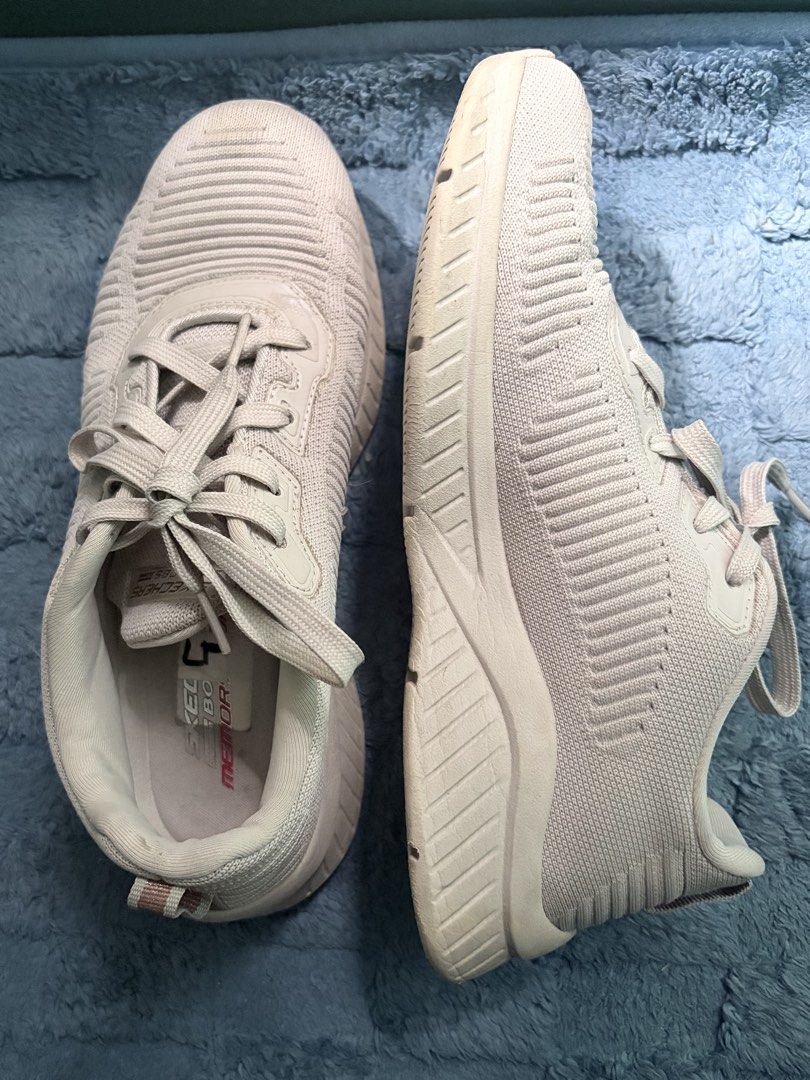 Skechers Bobs Memory Foam Sneakers Beige (Category: Sneakers) located in Manila. Submitted by juliaganda123_ (Listing ID 1468996764, Image 2). Description: - Brand: Skechers Bobs - Color: Versatile beige - Comfort: Plush memory foam insoles for all-day wear - Design: Ribbed knit upper texture with tonal laces and a trendy chunky sole - Convenience: Heel pull tab for easy slip-on - Ideal for: Daily walking and casual errands.