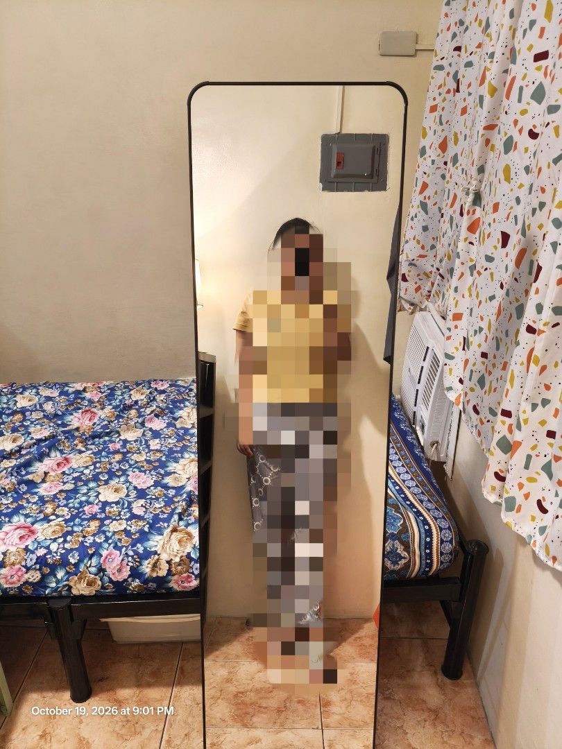 Slim Full Body Mirror with Stand (Category: Other Home Furniture) located in Pasay City. Submitted by holasunshine (Listing ID 1469079340, Image 1). Description: Slim Full Body Mirror with Stand Black frame 146cm*36cm Used but like new, in very good condition No issue Buyer will shoulder lalamove shipping fee from Pasay City near Buendia LRT.