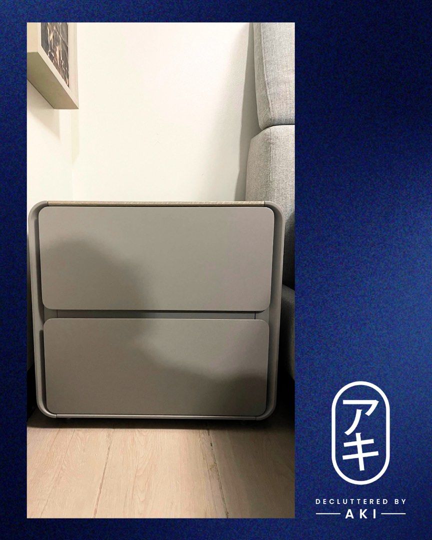 Smart Night Table - Furniture Republic (Category: Tables & Sets) located in Pasig City. Submitted by akinilloyatco (Listing ID 1468953263, Image 2). Description: BUY 1 TAKE 1 FOR ONLY Php 12,000 Php 7,500 for each drawer Current market price is Php 10,625 EACH. - Color & Design: Clean gray with rounded edges, fits any bedroom setup - Storage: 2 spacious drawers for cables, gadgets, and bedtime essentials - Surface: Textured wooden top - Special F