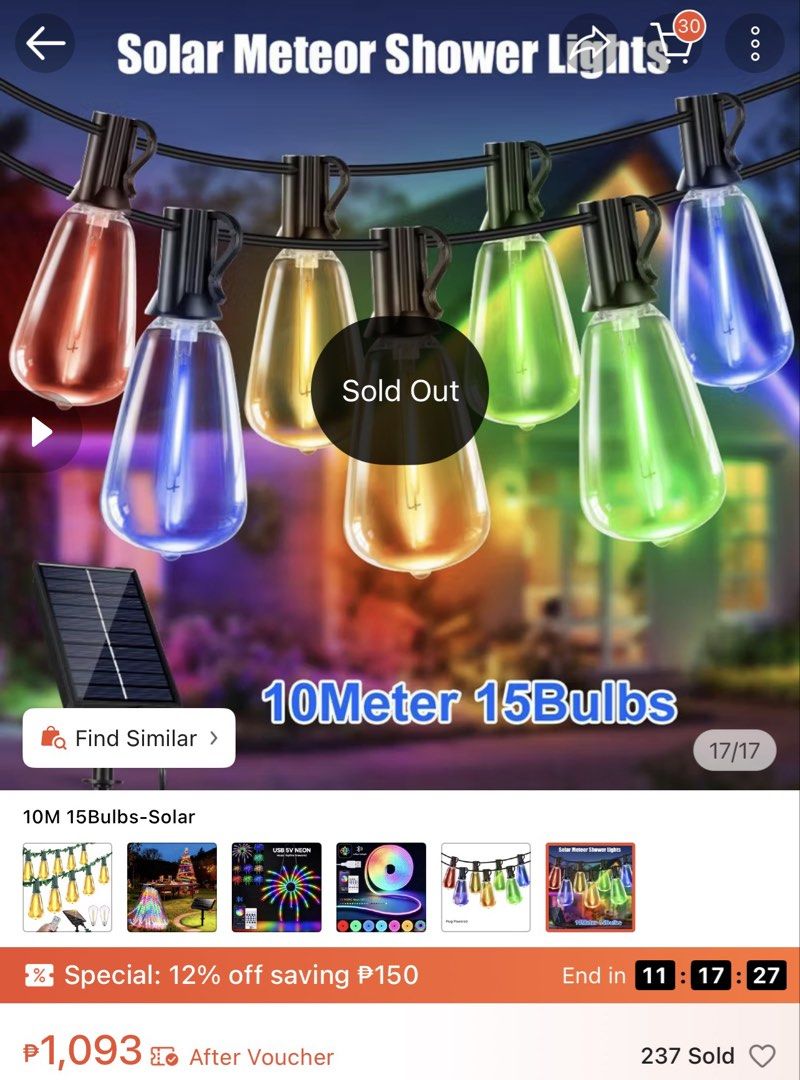 Solar String Lights 20 bulbs (Category: Home Improvement Tools & Accessories) located in Paranaque City. Submitted by simplylizzy (Listing ID 1468966730, Image 2). Description: - 2 box available - just opened the box - with remote rfs: need longer, was too short for our garage .
