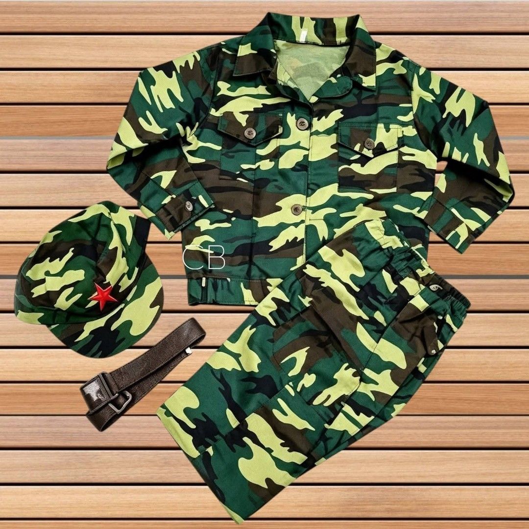 Soldier custome for kids (Category: Babies & Kids Fashion) located in Manila. Submitted by viashop02 (Listing ID 1468936345, Image 2). Description: Souldier Costume For Kids ✅Included: Longsleeve,Pants,Belt,Cap ✅ Price: ₱800 ✅Size: (1-3yrs)(3-5yrs )(7-9yrs)(10-12yrs) 🪖 Actual photo is posted 🪖 Made in Bangkok 🪖 Good quality ✅Cash on delivery via lalamove ✅ Pm for more information.
