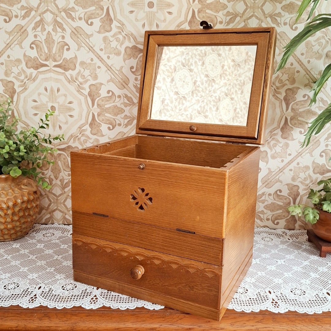 Solid wood vanity makeup cosmetic box (Category: Vintage Collectibles) located in Dasmarinas. Submitted by millennialmeetsvintage (Listing ID 1468950246, Image 3). Description: solid wood with 3 level reclinable mirror last price posted, no haggling 🙅🏻‍♀️ 🌍ships from DASMA, CAVITE 🚚 shipping via Lalamove only ❌no reservations, first-to-pay basis ❌no physical store, no walk-ins ❌no COD transactions.