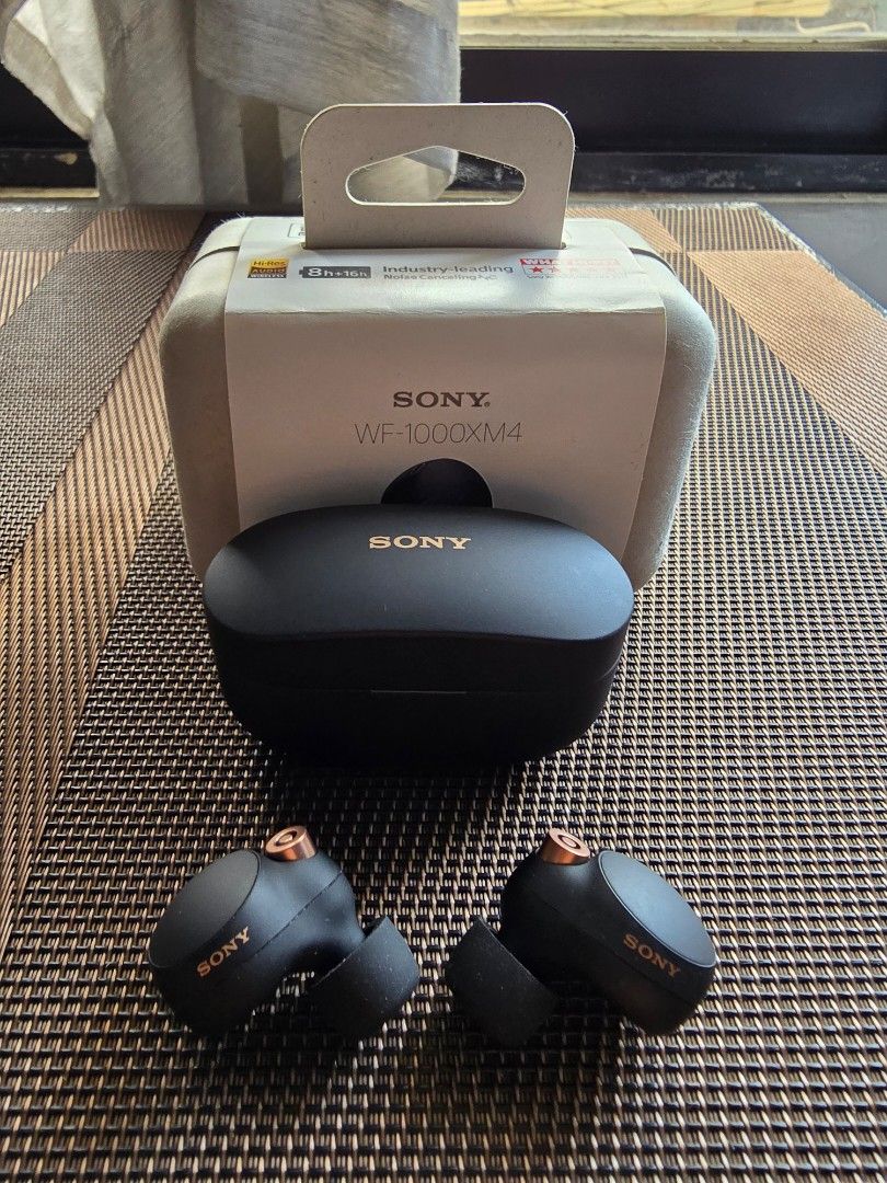 Sony WF-1000XM4 (Category: Headphones & Headsets) located in Paranaque City. Submitted by r3tr0_n3m3sis (Listing ID 1468976228, Image 1). Description: (Sony WF1000XM4 Earbuds) Inclusions: - Sony WF-1000XM4 Earbuds and Case - Sony Foam Tips - Sony Type C Charging Cable - Box and Manuals with receipt - Can last up to 5 to 6 hrs Good for Audiophiles! Meet-up: - Waltermart Sucat, - Sm Sucat, - Sm BF Delivery: Lalamove, LBC COP, JRS Express.
