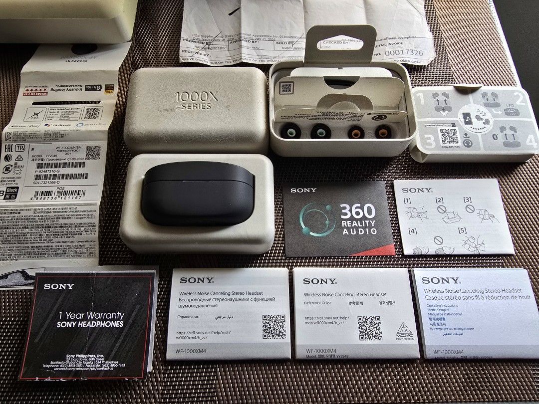 Sony WF-1000XM4 (Category: Headphones & Headsets) located in Paranaque City. Submitted by r3tr0_n3m3sis (Listing ID 1468976228, Image 2). Description: (Sony WF1000XM4 Earbuds) Inclusions: - Sony WF-1000XM4 Earbuds and Case - Sony Foam Tips - Sony Type C Charging Cable - Box and Manuals with receipt - Can last up to 5 to 6 hrs Good for Audiophiles! Meet-up: - Waltermart Sucat, - Sm Sucat, - Sm BF Delivery: Lalamove, LBC COP, JRS Express.