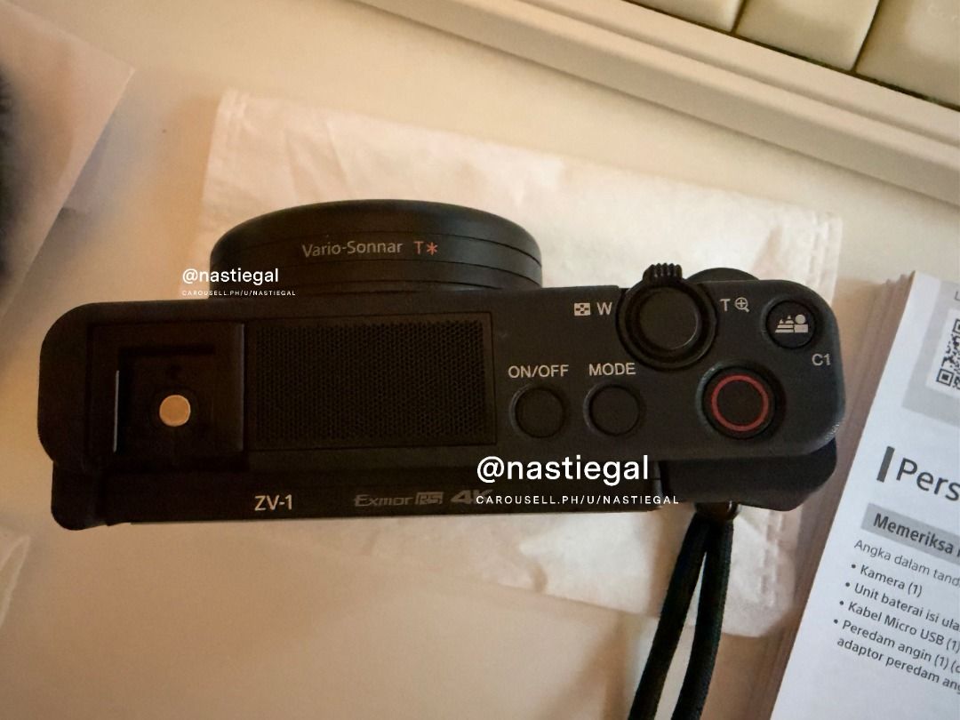 Sony ZV-1 Digital Camera / Vlogging Kit (Category: Cameras) located in Las Pinas. Submitted by nastiegal (Listing ID 1469065408, Image 3). Description: Selling my Sony ZV-1 in excellent, 100% working condition 🤍 Bought last December 2025. Perfect dupe for a Ricoh GR Mostly used for taking pictures, never really used for vlogging or video recording. Well taken care of, with no scratches or visible damage. Still comes with its original box and com