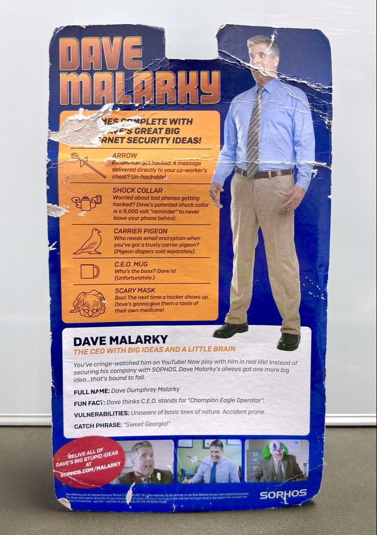 Sophos - Dave Malarky: The Clueless C.E.O. (Category: Other Merchandise) located in Tarlac. Submitted by ggplaysph (Listing ID 1469030276, Image 2). Description: Sophos - Dave Malarky: The Clueless C.E.O. • 600 pesos only • Authentic / Sealed (damaged card) • Complete accessories • Size: 6 inches 📍COD/COP available. Shipping fee must be paid first to secure your order. Item(s) payable upon delivery/pick-up..