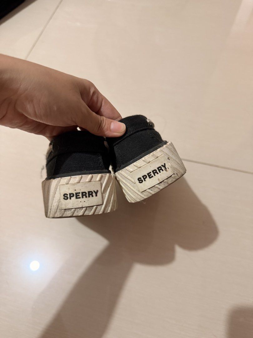 Sperry Seacycled Black Boat Shoes (Category: Shoe inserts) located in Quezon City. Submitted by kym.a (Listing ID 1468983514, Image 2). Description: - Brand: Sperry Seacycled - Color: Black with white lacing - Design: Slip-on boat shoes with textured platform rubber sole - Comfort: Cushioned cork insoles - Condition: Clean canvas upper, minimal wear on bottom treads - Style: Great casual everyday footwear.