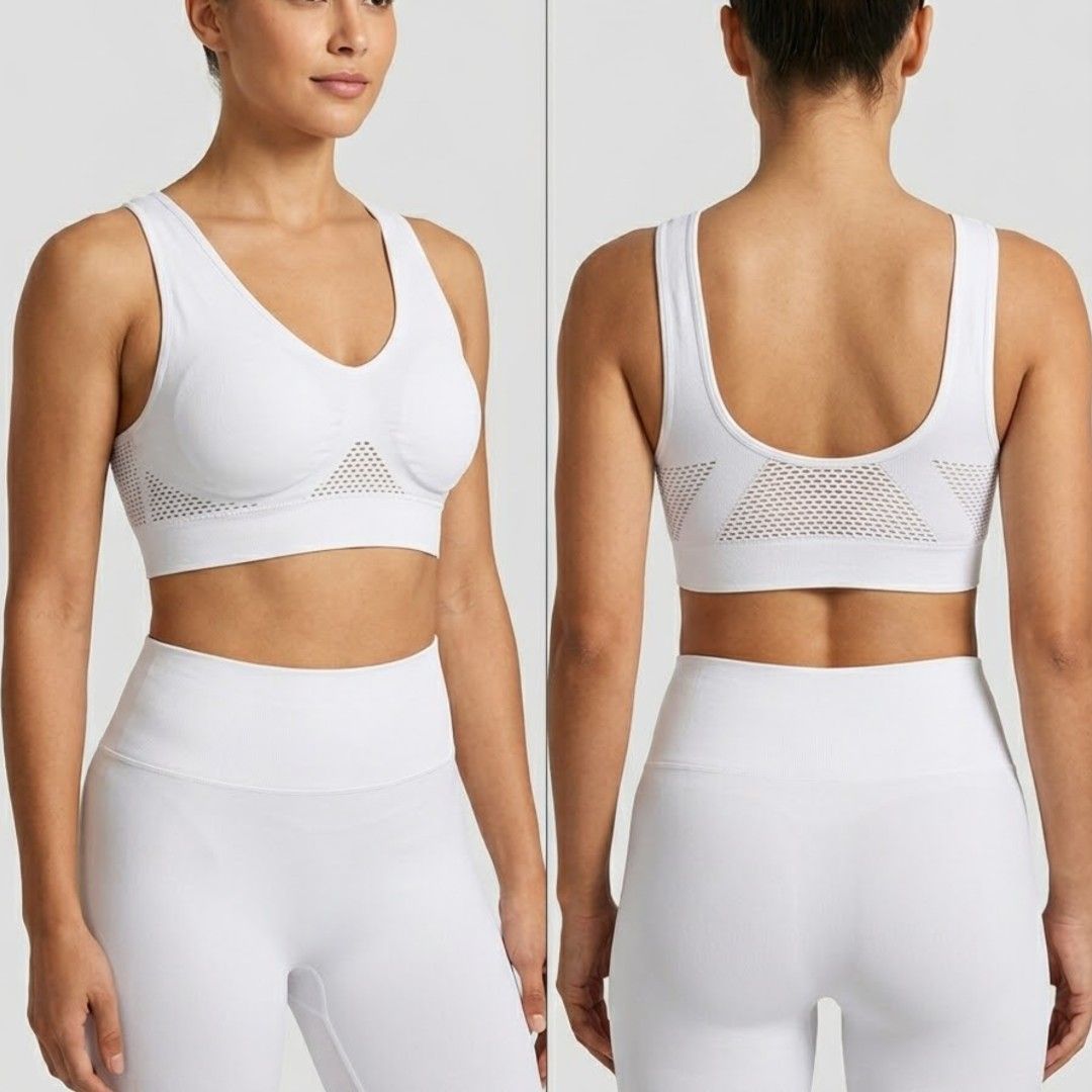 Sports Bra (Category: Activewear) located in Quezon City. Submitted by all_items_50_each (Listing ID 1468998161, Image 1). Description: White Sports Bra No pads, but with pad slots Measurements posted for reference 💲ALL ITEMS 50 💰MOP: GCASH ➕Add shipping fee ❌NO rush shipping, meet up, haggling ✔️for rush, use grab/lalamove 🚫NO return, refund, exchange ⚠️Please manage your expectations (used/preloved items) ⚠️Wash/iron before wearing ⚠️Color m